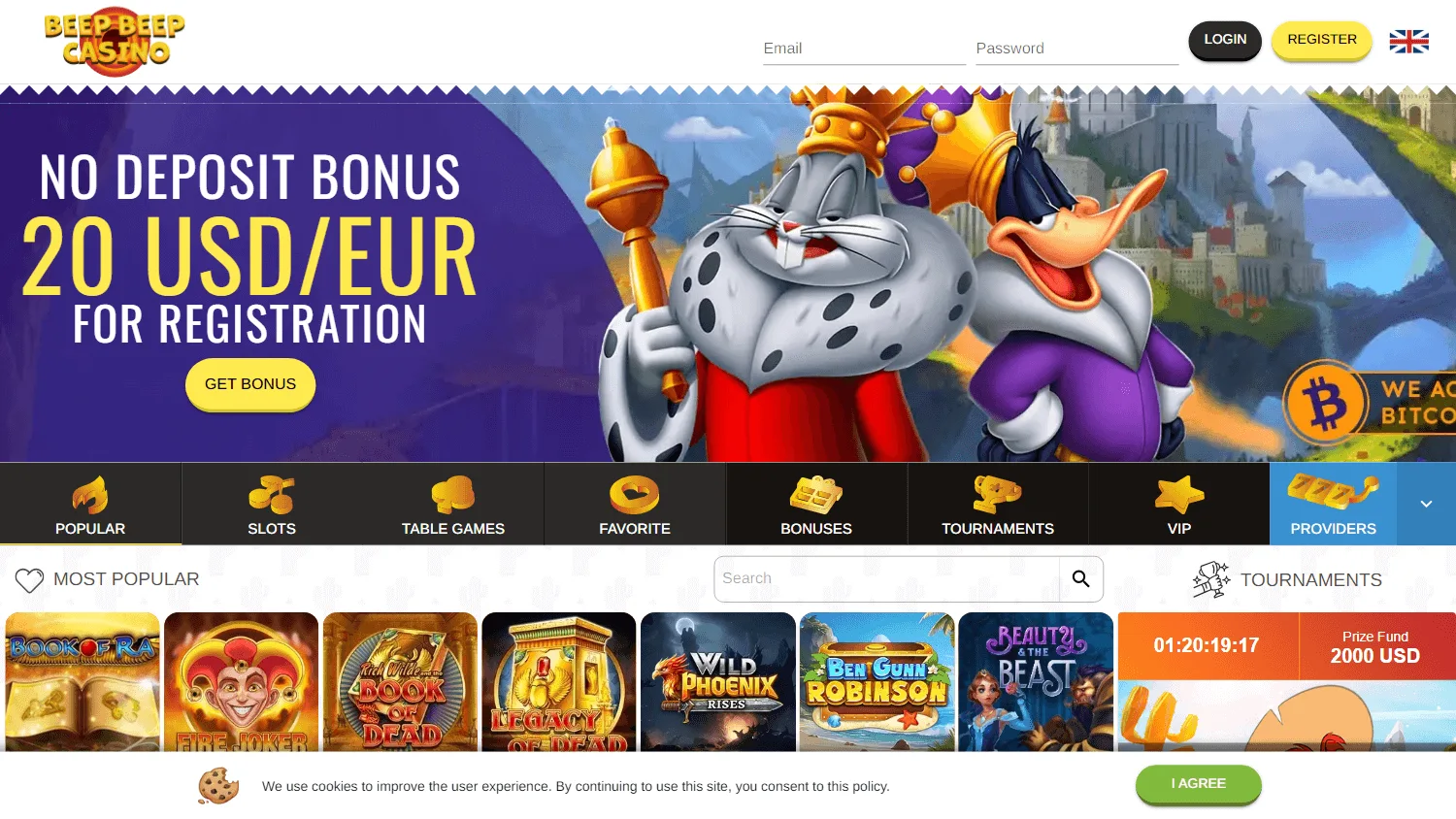 Beep Beep Casino home screen on desktop